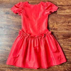 Vintage Girls Sylvia Whyte Polyester Red Party Holiday Dress Bows Size 10 Large